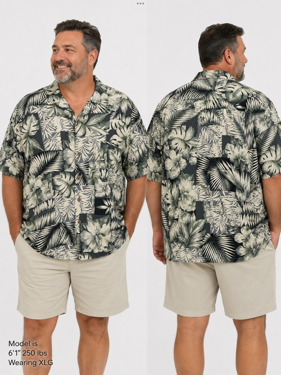 Tommy Bahama Other - Silk Tommy Bahama Black and Green Tropical Patchwork Camp Shirt size xxl